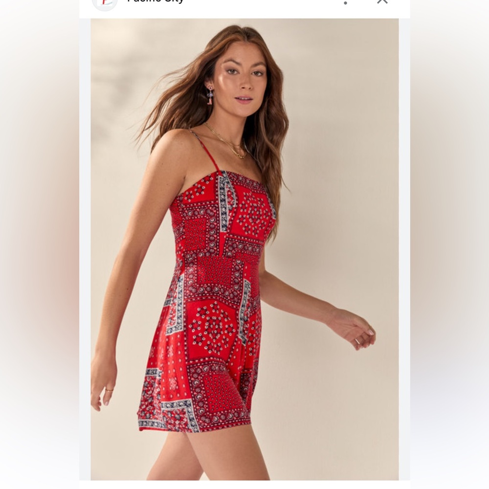 Francesca's Collections Red Patterned Jumpsuit